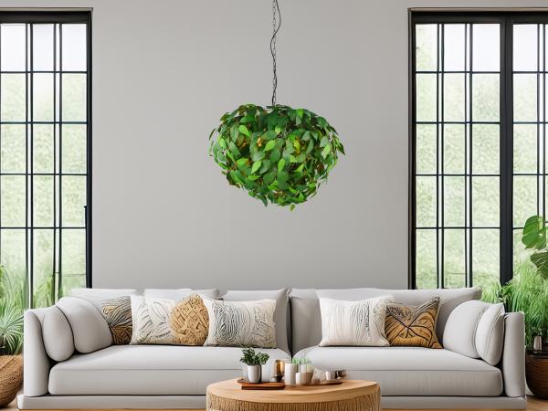 Große LED Pendelleuchte mit Blätter Lampenschirm in Grün, Ø 70cm