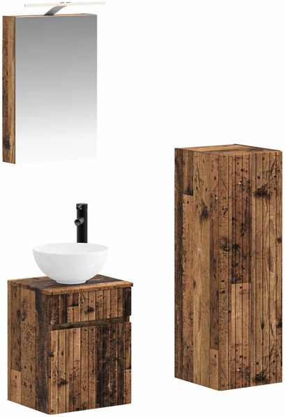 vidaXL Badezimmermöbel-Set 4 pcs Altholz Ingenieurholz und Glas 3407461