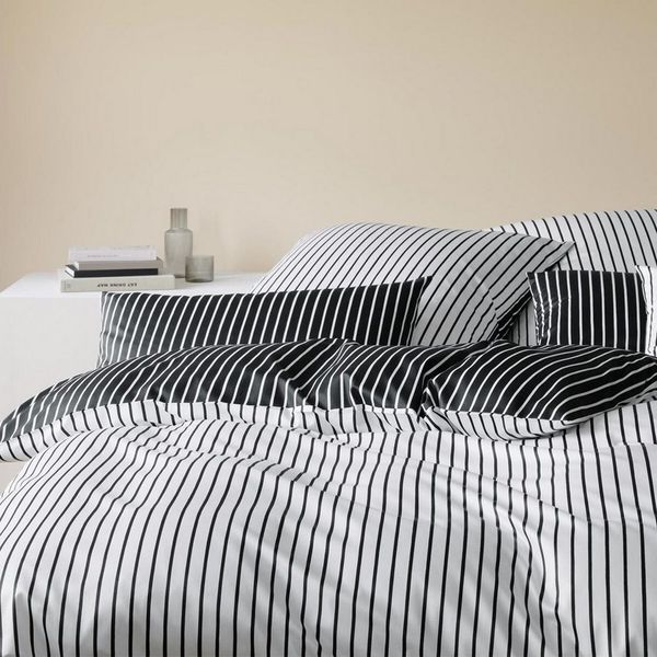 Elegante Mako Satin Bettwäsche Lined 24563-9 schwarz Streifen 135x200