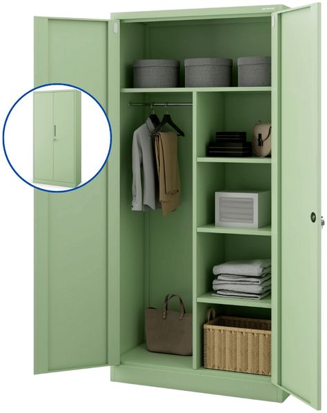 Mehrzweckschrank Metall abschließbar DAWID - Funktionaler Metallschrank | Schließfachschrank Putzmittelschrank Besenschrank Vorratsschrank, 185x90x45cm Pastellgrün