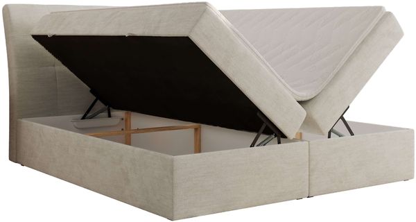 Boxspringbett DAGOS 180 x 200 cm mit Kopfteil, Lattenrost und Stauraum – Doppelbett mit Matratze & Topper Visco , stabile Konstruktion, Bettkasten, modernes Design - Creme Schenille glatt - H3 Bild 4