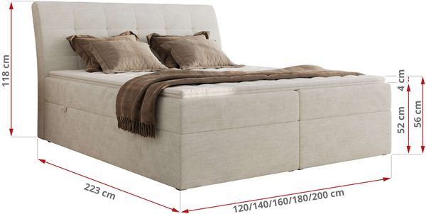 Boxspringbett DAGOS 180 x 200 cm mit Kopfteil, Lattenrost und Stauraum – Doppelbett mit Matratze & Topper Visco , stabile Konstruktion, Bettkasten, modernes Design - Creme Schenille glatt - H3 Bild 5
