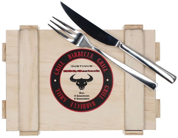 Justinus Besteck-Set Justinus 8tlg BBQ Steakbesteck-Set für 4 Personen Messer Gabel, Edelstahl