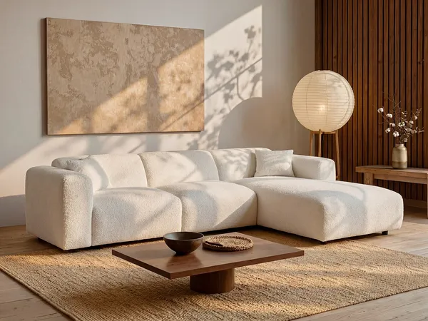 Vente-unique - POGNI Sofa Stoff Weiß - B 165 cm x H 73 cm x L 280 cm