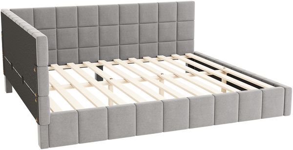 Polster-Tagesbett 160×200 cm mit Lattenrost, Rückenlehne und Armlehne, Grau, ohne Matratze Bild 9