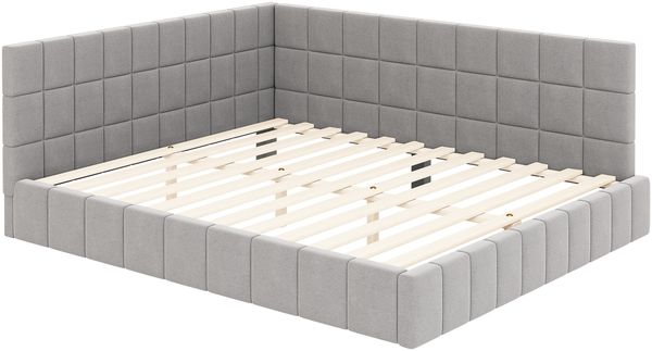 Polster-Tagesbett 160×200 cm mit Lattenrost, Rückenlehne und Armlehne, Grau, ohne Matratze Bild 6