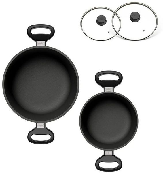 Hoffmann Germany Topf-Set STONIQ Kochtopf PFAS-frei Ø 20 & 24 cm mit Deckel – Made in Germany, Aluguss (Set, 4-tlg, 2x Kochtopf (20 + 24 cm) + 2x Glasdeckel), Aluguss, Schmortopf, backofenfest bis 300°C, Induktion
