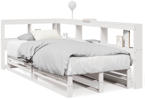 vidaXL Massivholzbett mit Regal ohne Matratze Weiß 75x190 cm Kiefer 3324524