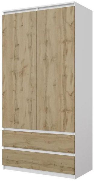 Furnica Kleiderschrank Joelle Weiß Matt, 2 Türen und 2 Schubladen H180cm B90cm T50cm