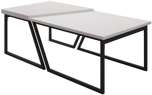 Modern Coffee Table Set (2 Pieces), White, 120 x 40.6 x 60 cm | 100% Melamine Coated Particle Board, 18 mm Thick | Stylish Black Metal Legs, Perfect for Contemporary Living Spaces