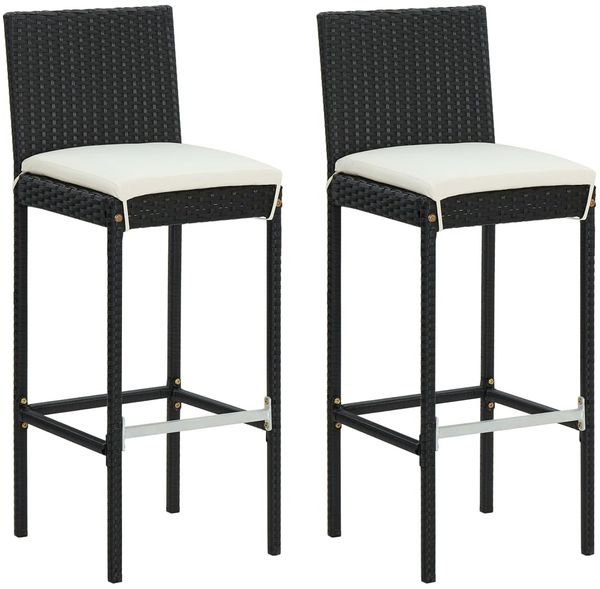 vidaXL Garten-Barhocker mit Kissen 2 Stk. Schwarz Poly Rattan 313435