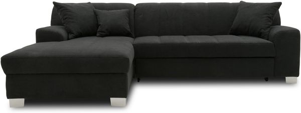 DOMO. collection Ecksofa Capri, Sofa in L-Form mit Schlaffunktion und Füßen aus Chrom, Schlafsofa, Eckcouch, Polsterecke, Couch 239 x 152 x 75 cm (BxTxH), schwarz