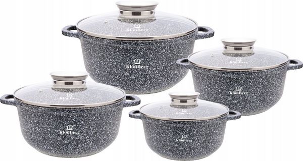 KlönBerg Topf-Set Töpfe mit Steinbeschichtung in 4 verschiedenen Größen, Aluminiumguss, Aluminium, Keramik, Edelstahl (Passt in jede Küche! (1.2L / 2.3L / 4.5L / 5.5L), 8-tlg, Es ist eine perfekte Geschenkidee für jeden Anlass), Innovative Aroma Knob-G...