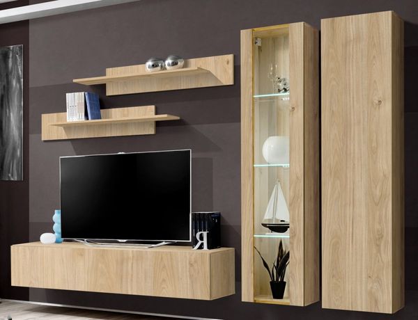Wohnwand Option in Eiche 5-teilig mit LED 260 cm