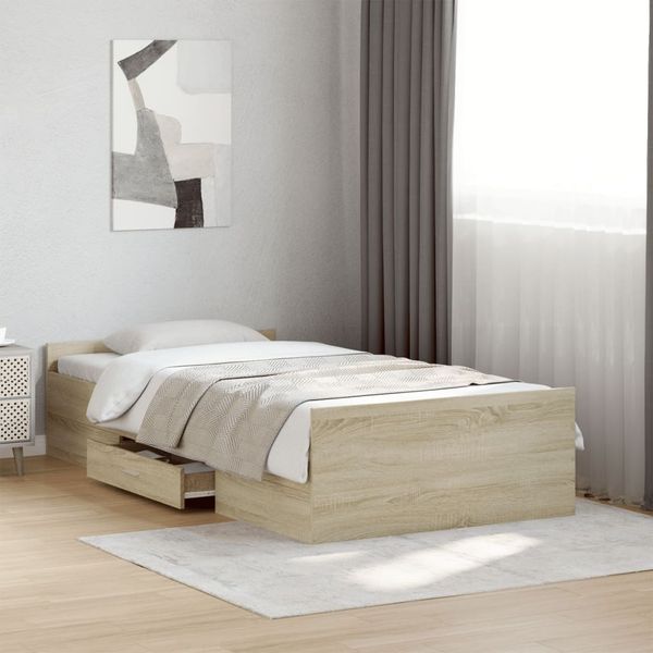 vidaXL Bettgestell mit Schubladen Sonoma-Eiche 75x190 cm Holzwerkstoff 3280351