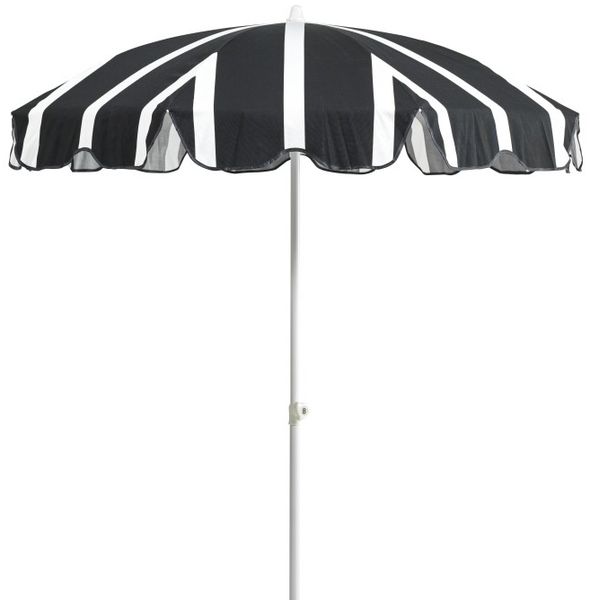 Sonnenschirm Follina aus robustem Polyester-Stoff, neigbar, Rund, Schwarz Weiß, für Outdoor