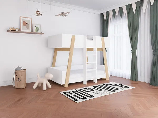 Vente-unique - CORODELA Bett Holz, Platte BeigeWeiß - B 96,3 cm x H 150 cm x L 196 cm