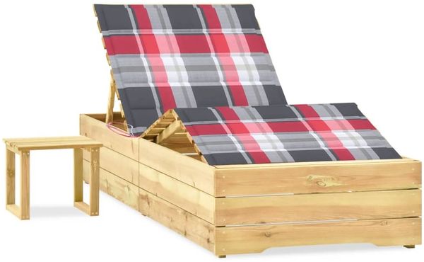 Garten-Sonnenliege, Gartenmöbel mit Tisch und Auflage Kiefer Imprägniert