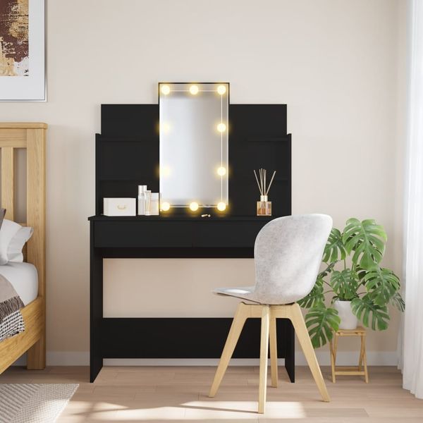 vidaXL Schminktisch mit LED-Leuchten Schwarz 96x40x142 cm 837893