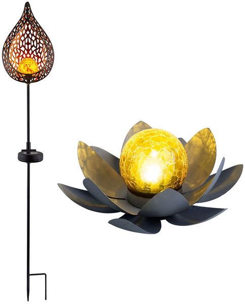 2er Set LED Solarleuchten, Lotusblume, Stecklampe, Crackleglas