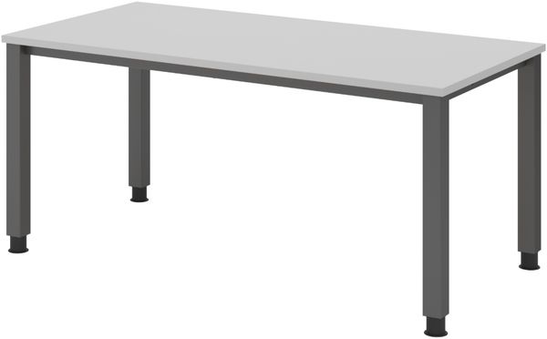 bümö manuell höhenverstellbarer Schreibtisch 160x80 cm in grau, Metall-Gestell: Graphit - PC Tisch höhenverstellbar & belastbar bis 140 kg, Büro- und Computertisch, QS-16-5-G