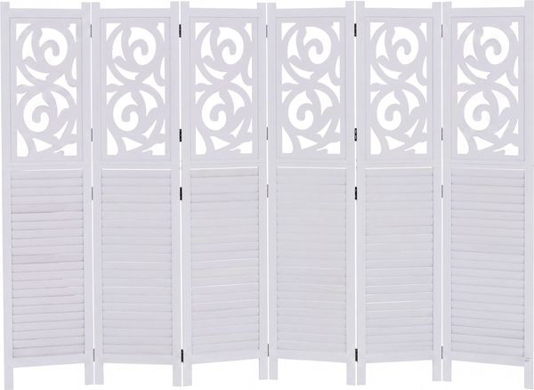 Paravent T568, Raumteiler Trennwand Sichtschutz Raumtrennung, Ornamente klappbar Paulownia Holz 170x240cm ~ weiß