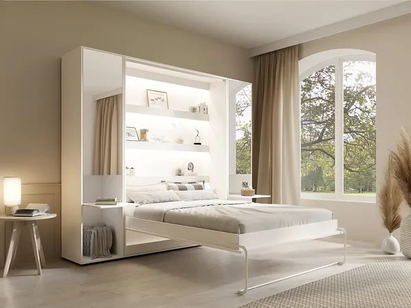 Vente-unique - RAPILI Bett Holz, Platte Weiß - B 50 cm239,2 cm x H 225,2 cm x L 259 cm