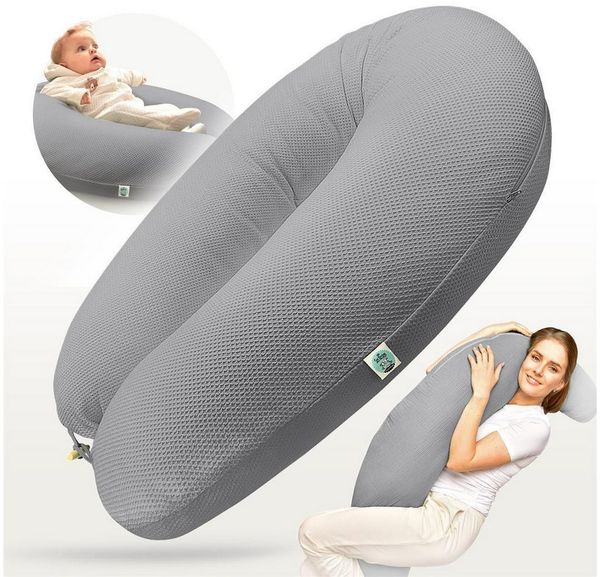 SEI Design Stillkissen Seitenschläferkissen XXL Schwangerschaftskissen Waffelstoff 190cm Grau, Schwangerschaftskissen mit Bezug, Schwangerschaftskissen mit Bezug, elastischer Waffeljersey Bezug