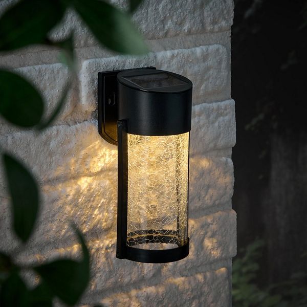 Lights4fun LED Wandleuchte Lyme Solar-Wandleuchte aus Crackle-Glas Warmweiß
