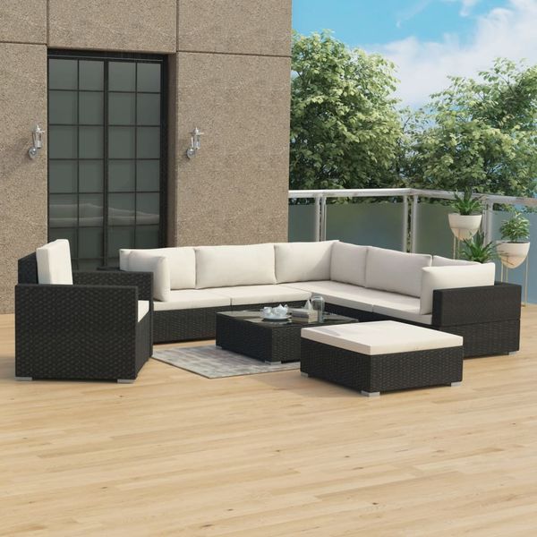 vidaXL 8-tlg. Garten-Lounge-Set mit Auflagen Poly Rattan Schwarz 46766