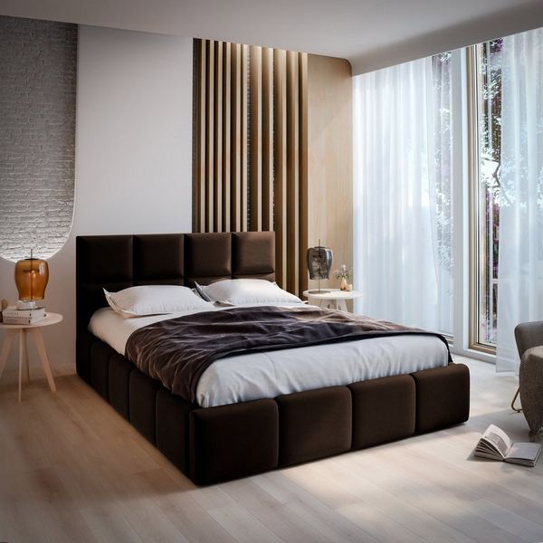 Masseno Polsterbett COMO 140x200 cm braun (mit Bettkasten und Lattenrost)