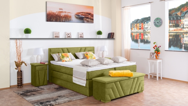 Meisterbetten Boxspringbett Terz 140x220 in DS-Apfelgrün, Matratzenbezug Nano, Komfortschaum-Topper
