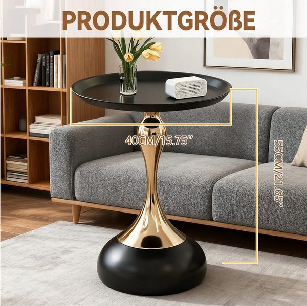 TWSOUL Couchtisch Runder Modern Beistelltisch, Metall Luxus Nachttisch Kaffeetisch, 55*Ø40cm, für Wohnzimmer Schlafzimmer Balkon, Cremeweiß/schwarz