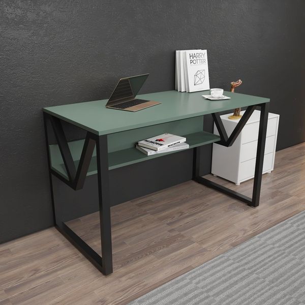 Stylish Study Desk, Green & Black, 120 x 72.8 x 60 cm | 100% Melamine Coated Particle Board, 18 mm Thick | Perfect for Modern Home Office & Study