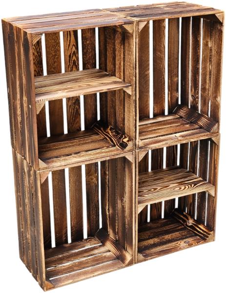 Holzkisten Obstkisten Regal 4er Set 50 x 40 x 30cm mit Ablage kurz Dunkel NEU