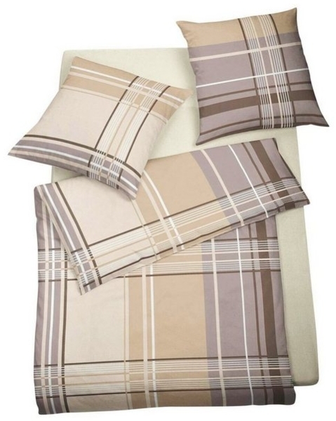 BETTWARENSHOP Bettwäsche Streifen beige, Biber, 3 teilig, herrlich weich und warm Bild 2