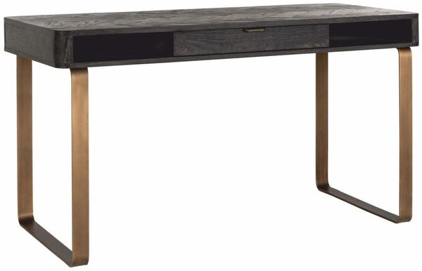 Casa Padrino Luxus Schreibtisch mit Schublade Antik Schwarz / Messing 140 cm - Büro Möbel