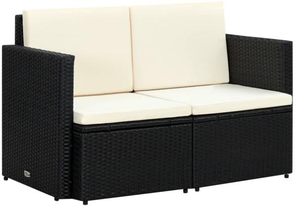 vidaXL 2-Sitzer-Gartensofa mit Auflagen Schwarz Poly Rattan 44179