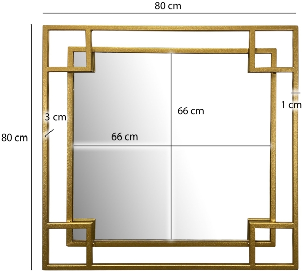 Wandspiegel 80x80 cm Metall Design Hängespiegel Gold, Eisen Dekospiegel Quadr... Bild 3