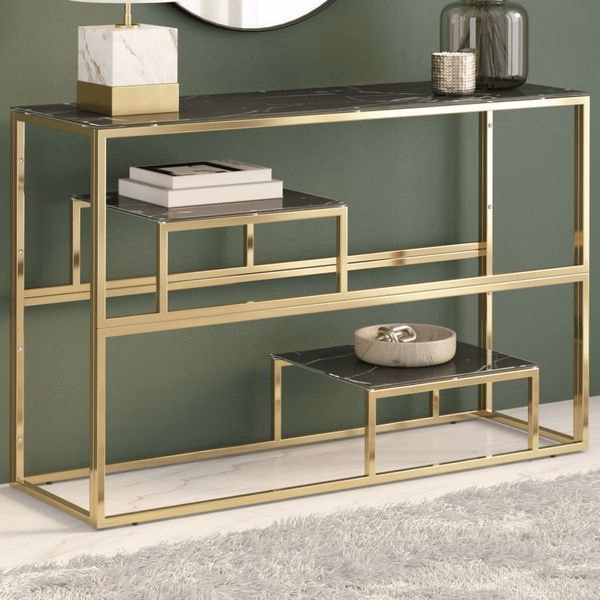 vidaXL Konsolentisch Golden Edelstahl und Hartglas 350004