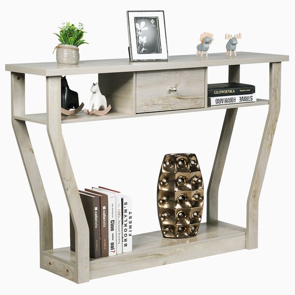 Konsolentisch aus Holz mit Schublade & Regal Eingangstisch Beistelltisch 120 x 30 x 81 cm Grau