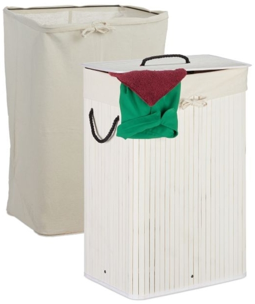 2 x Wäschekorb Bambus rechteckig weiß