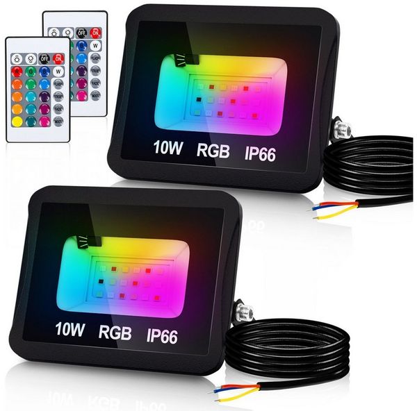Clanmacy LED Flutlichtstrahler 1-4X RGB LED Fluter 10-50W Mehrfarbig Außen Strahler mit Fernbedienung, Außenstrahler