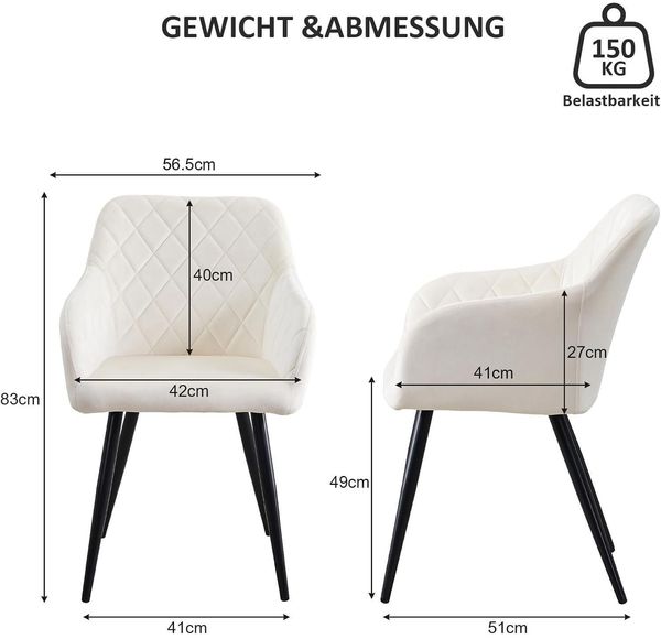 CLIPOP Esszimmerstuhl Samt Bezug Armlehne Metallbeine Polstersessel Stuhl Bild 3
