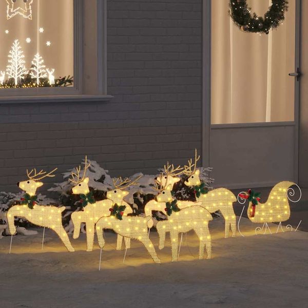 vidaXL LED Rentiere 7 pcs Gold Stoff 3385890