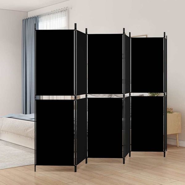 vidaXL 6-tlg. Paravent Schwarz 300x180 cm Stoff 350225