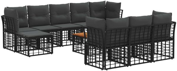 vidaXL Outdoor-Sofagarnitur 11 pcs Schwarz und Dunkelgrau Polyester 3437571