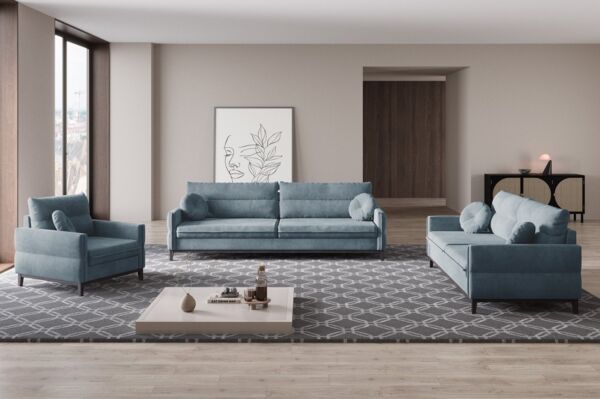 MOEBLO Polstergarnitur ESTELA 3+2+1, (Stoff Samt (Velour) Glamour Wohnlandschaft Sofa Couch Garnitur, Polstermöbel-Set Ohrensofa 3 Sitzer, 2 Sitzer und Sessel)