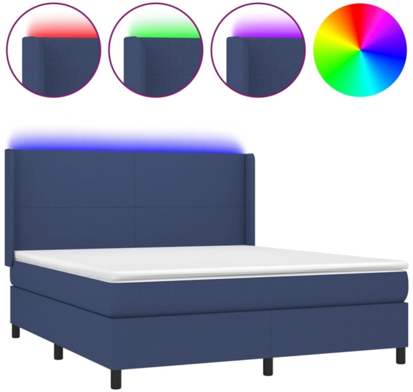 vidaXL Boxspringbett mit Matratze & LED Blau 180x200 cm Stoff 3138179