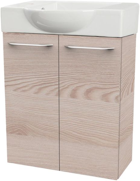 FACKELMANN SBC B.CLEVER Gäste WC Waschtisch Set 55 cm breit, Braun hell, Waschbecken Keramik Weiß, Hahnloch links